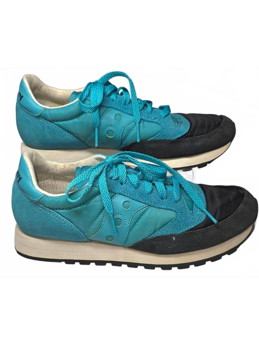 Vintage Saucony Retro Running Sneakers in Teal & Black Suede Women Sz 7.5/Mens 6